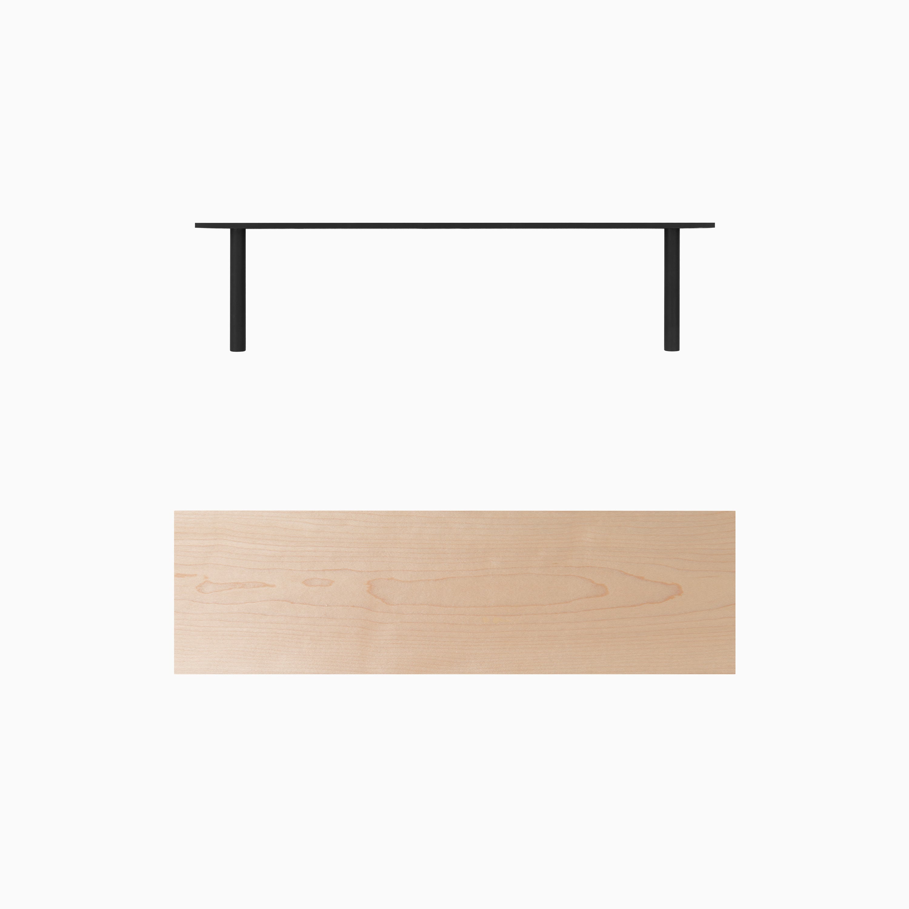 Aksel LED Maple Floating Shelf with black metal brackets showcasing minimalist wood floating shelf design by Shelfology