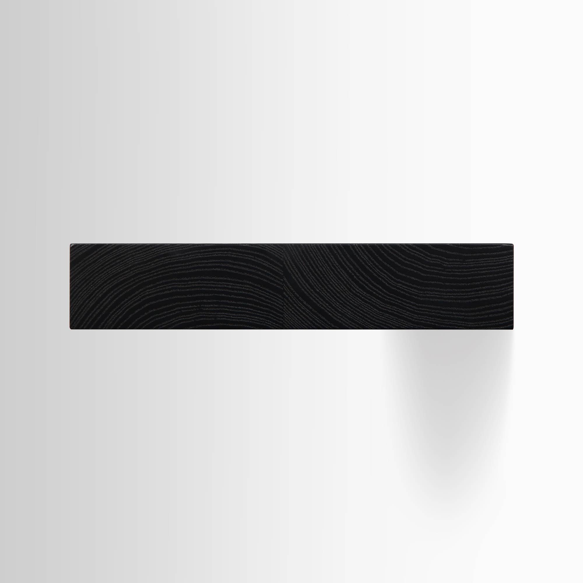 Aksel Black Ash Floating Shelf with minimalist design showcasing wood grain texture and sleek floating shelf hardware by Shelfology