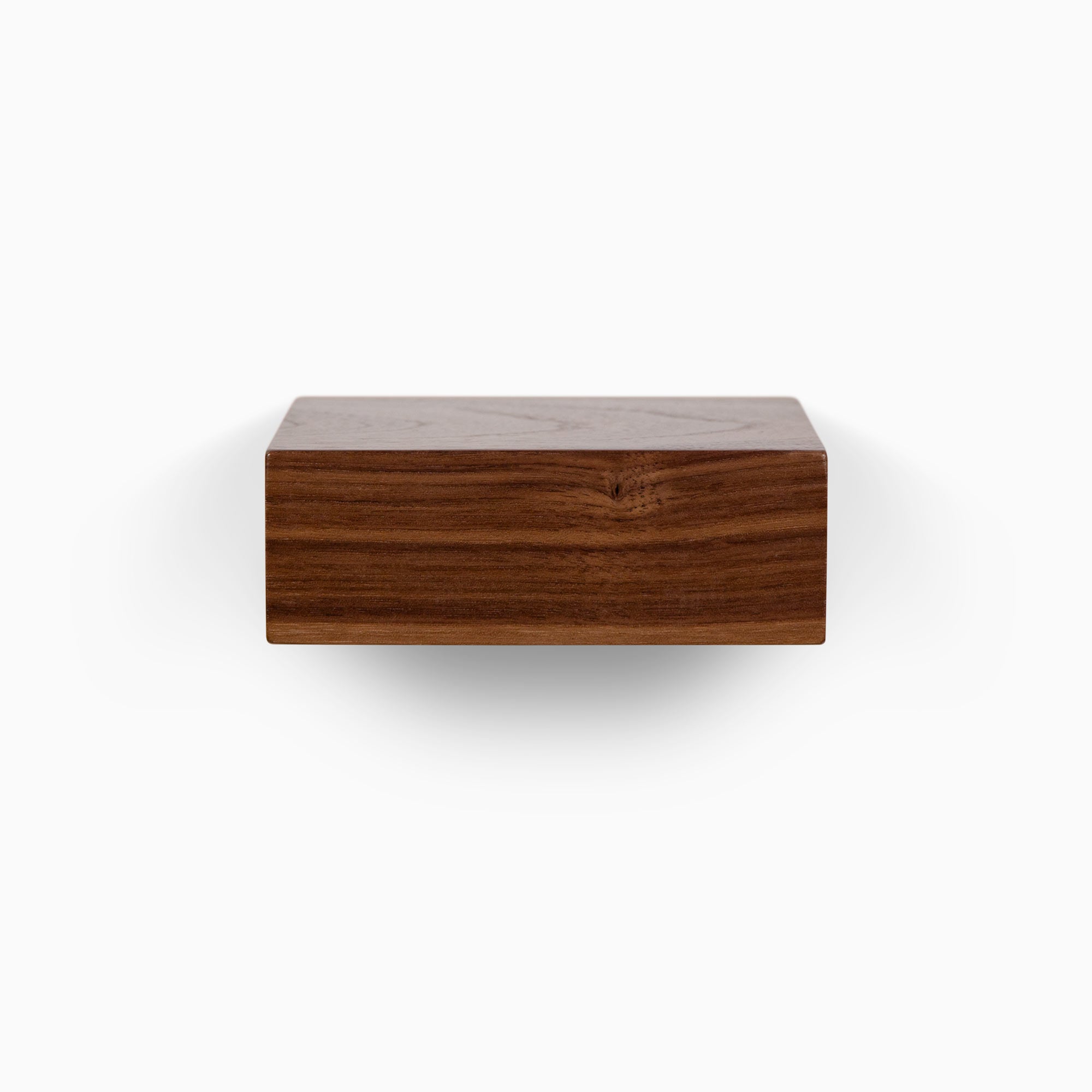 Small square floating wall shelf in solid walnut