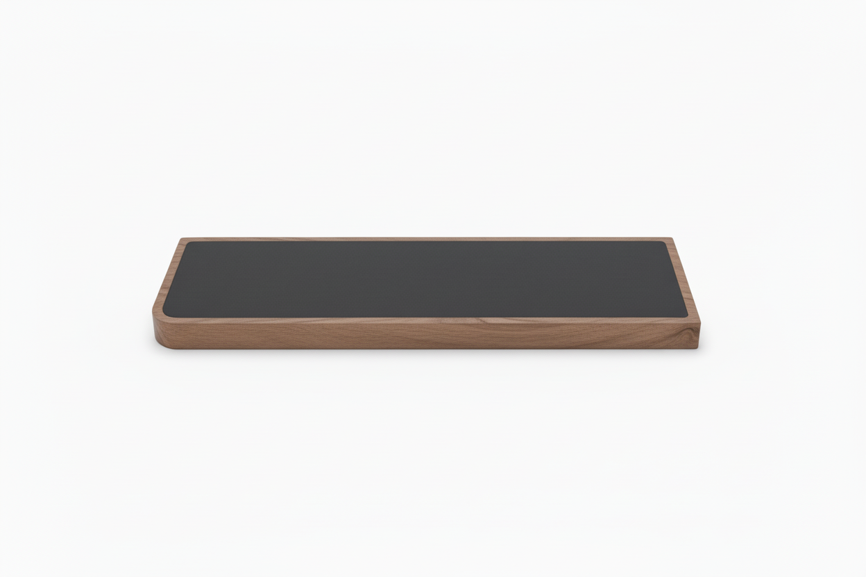 Clearance — Aksel RADius Walnut Shelf — 28" length x 8" depth x 1.75" thick with walnut frame and dark inlay surface