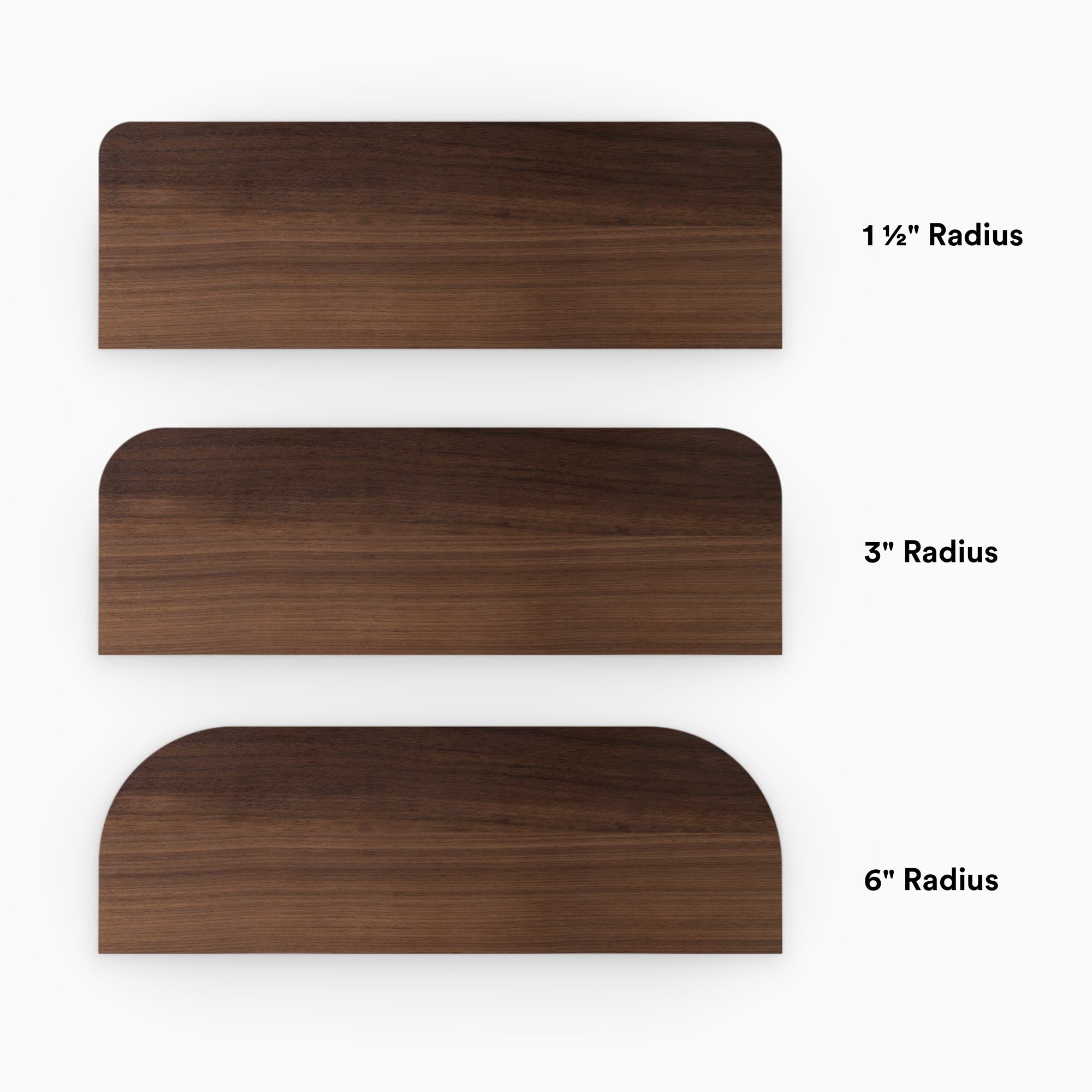 Aksel RADius Walnut Floating Shelf — 24" length x 10" depth x 1.75" Thick — Clearance