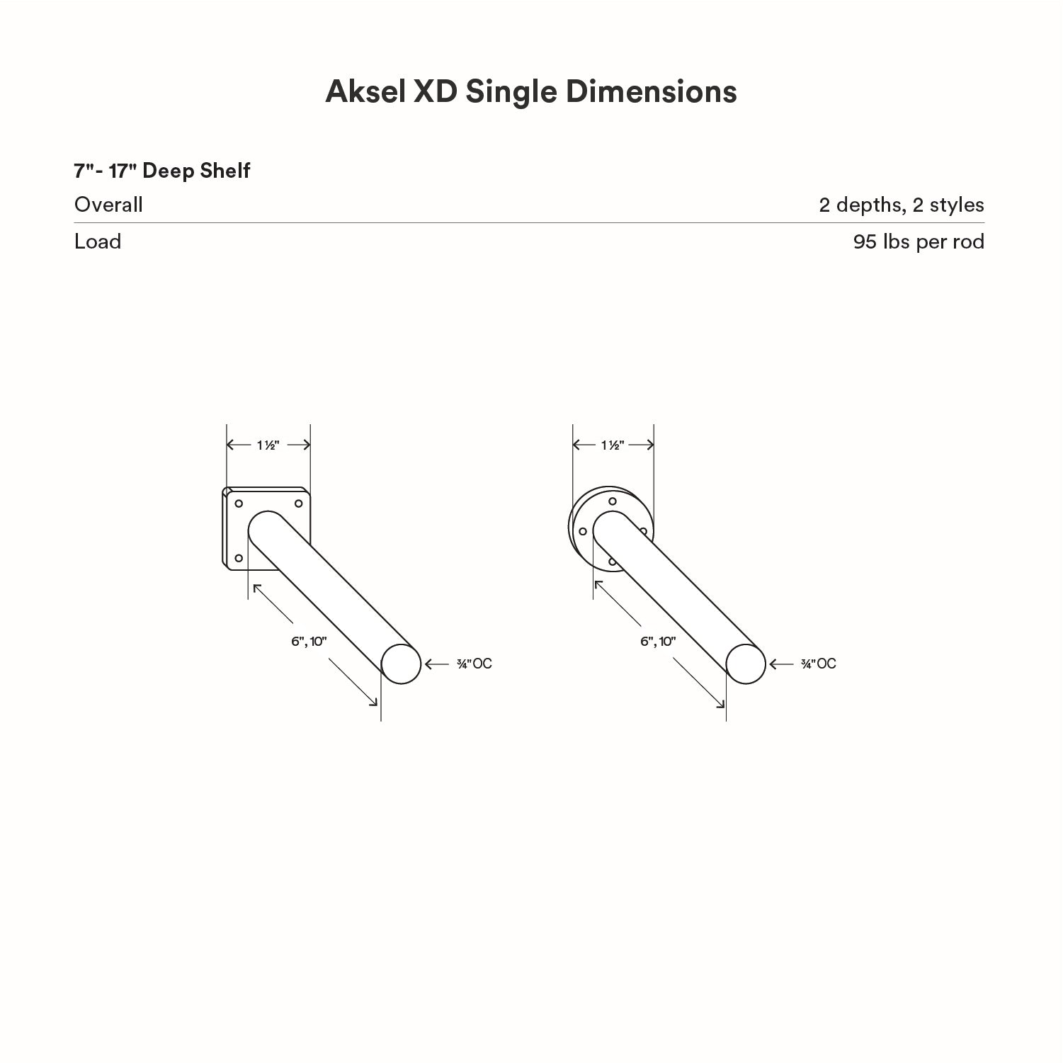 Aksel XD Single Rod Floating Shelf Bracket