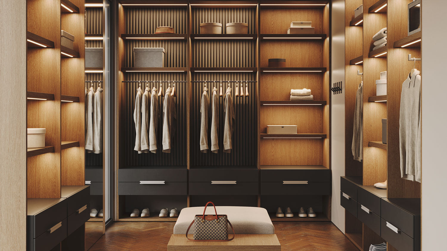 Floating shelves with lights installed in retail space