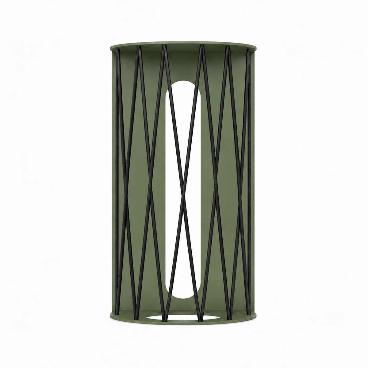 Ball Hog Basketball Shelf dark green metal basketball display rack with open vertical slats and circular base