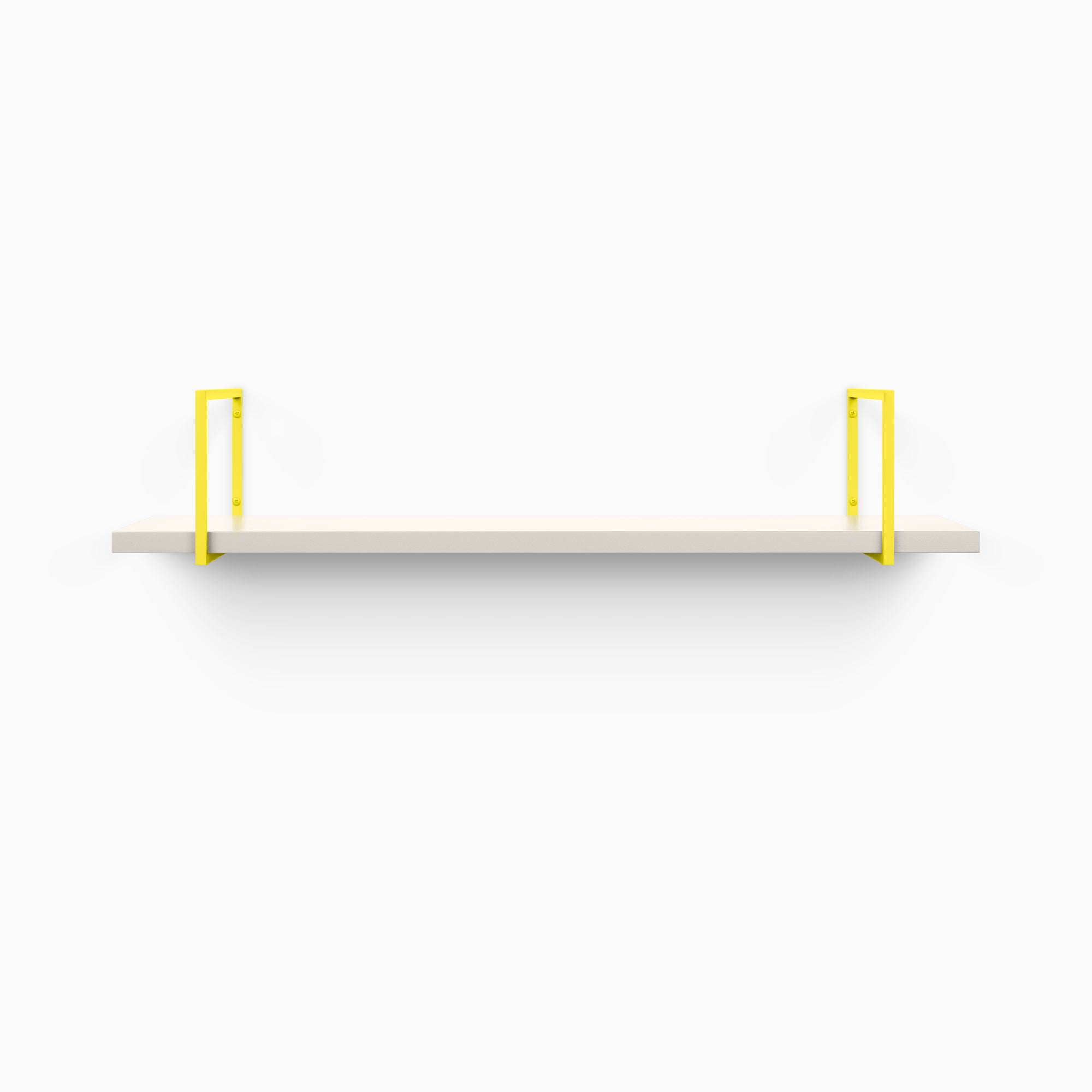 Bart Concretey Wall Shelf with smooth concrete surface and bright yellow metal floating shelf brackets for modern wall display