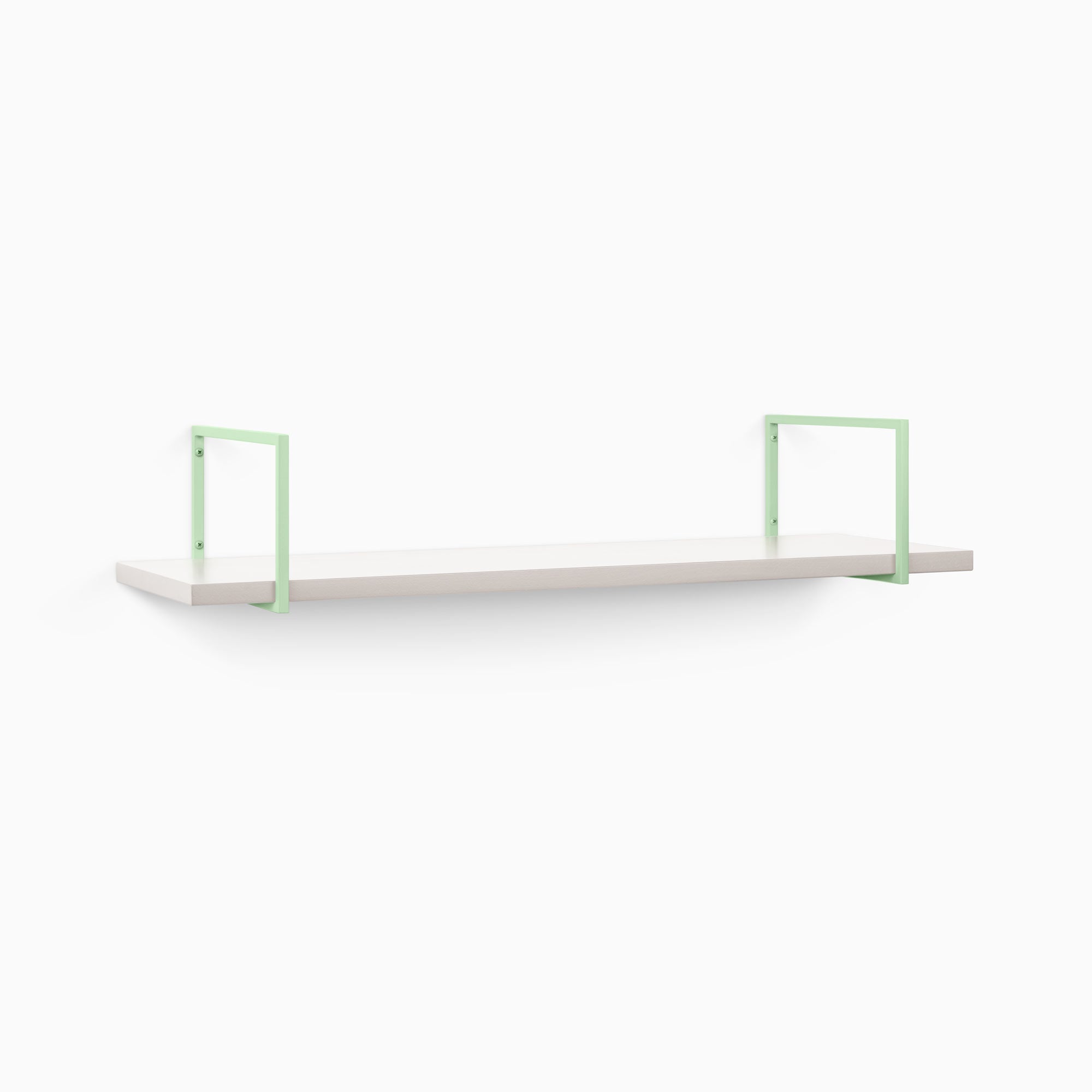 Bart Concretey Wall Shelf with smooth concretey surface and minimalist light green metal floating shelf brackets for modern wall shelves
