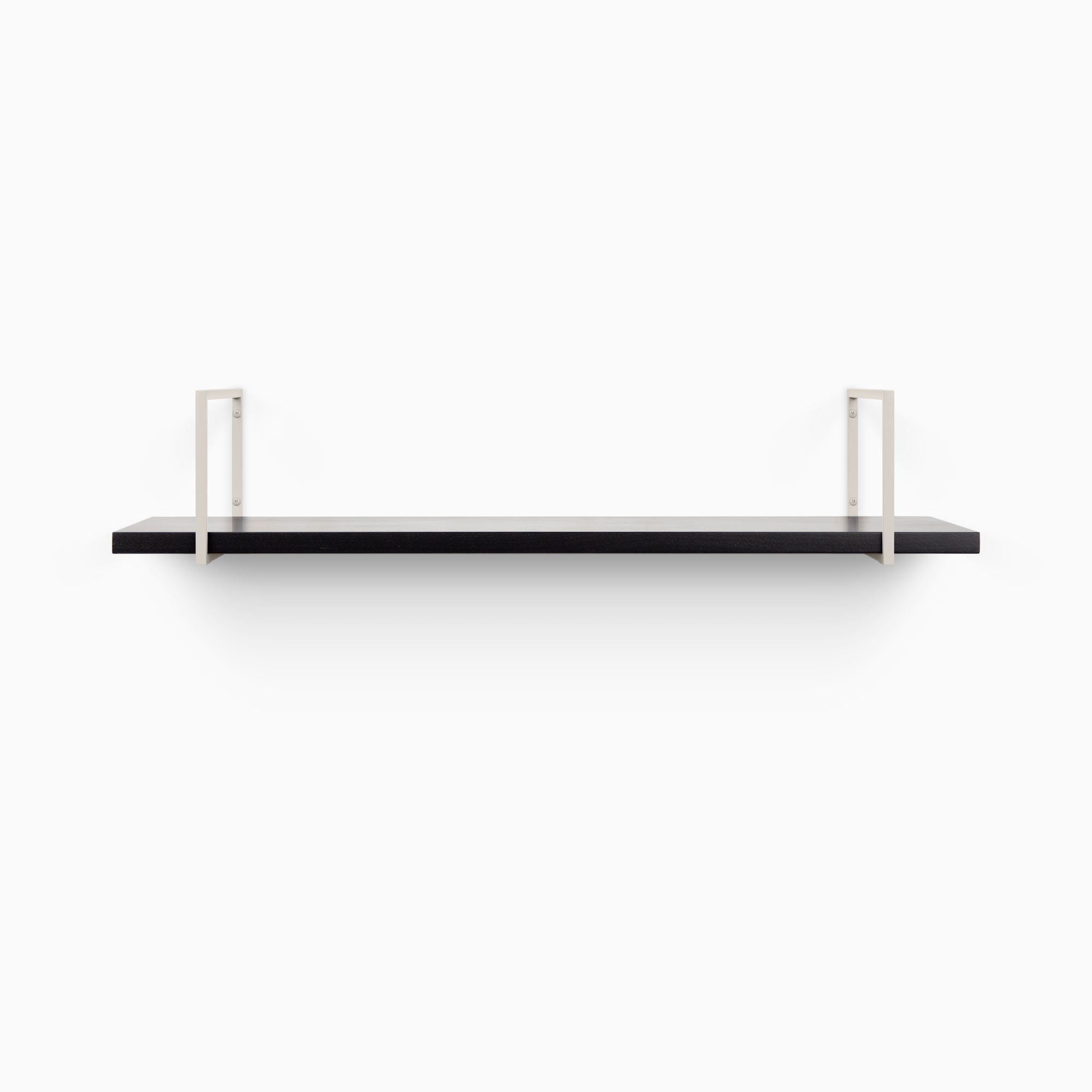 Bart Black Wall Shelf with smooth black surface and minimalist light metal floating shelf brackets for modern wall display