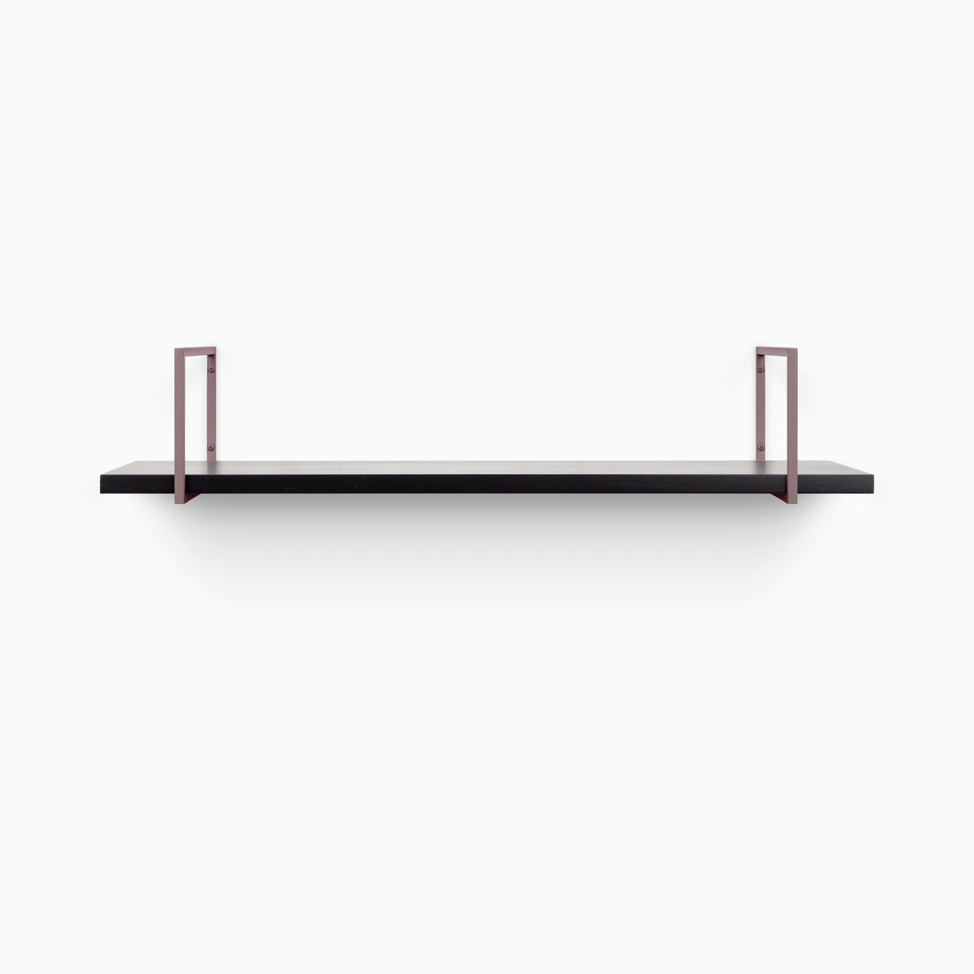 Bart Black Wall Shelf with smooth black surface and minimalist muted purple metal floating shelf brackets for modern display and storage