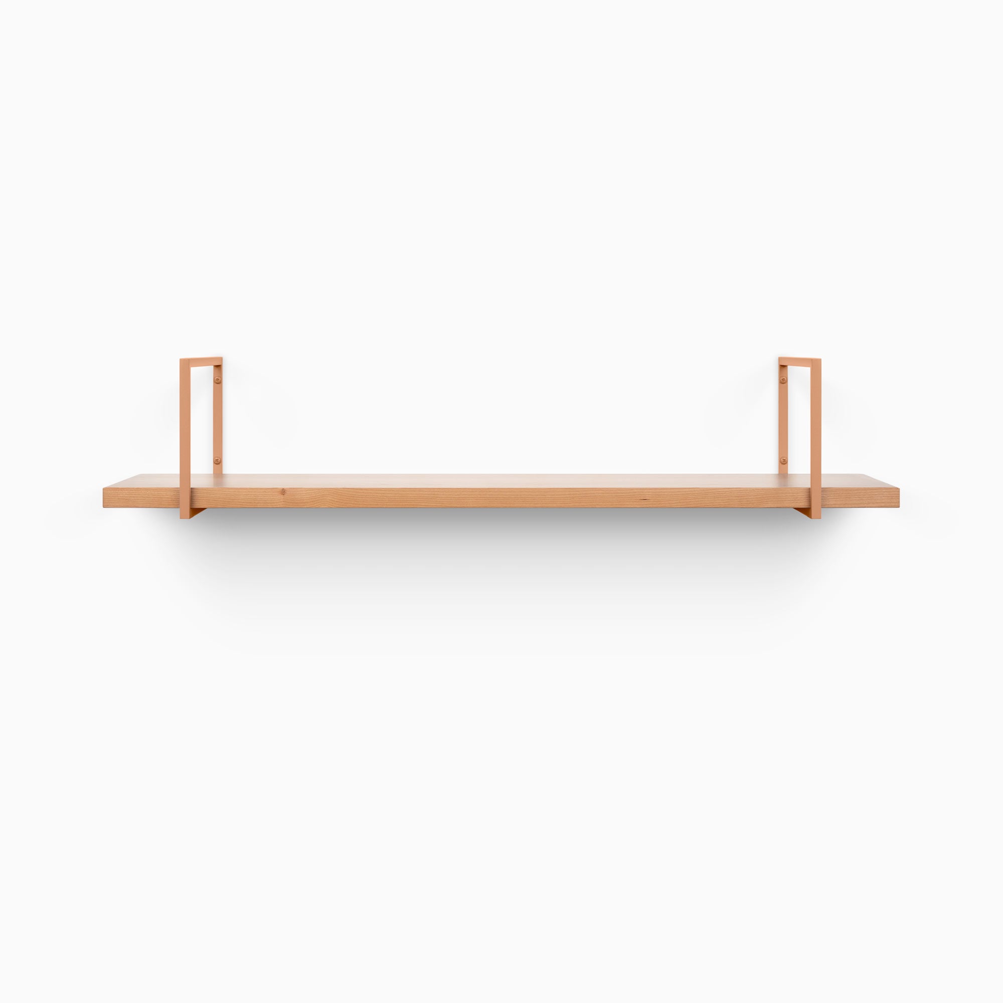 Bart Cherry Wall Shelf with clear cherry wood and minimalist rectangular metal floating shelf brackets for refined wall display