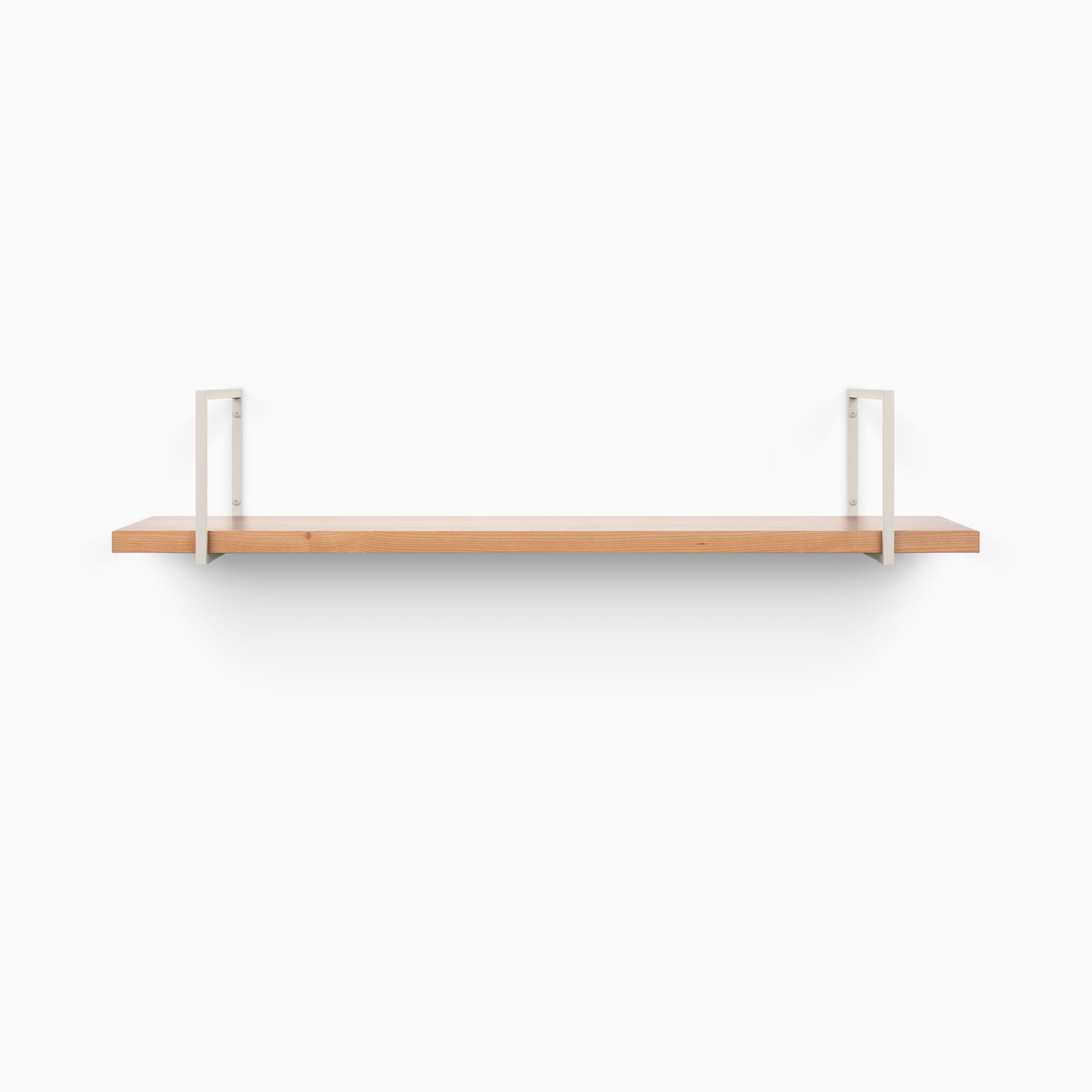 Bart Cherry Wall Shelf with natural cherry wood and stainless steel floating shelf brackets for minimalist wall display and storage