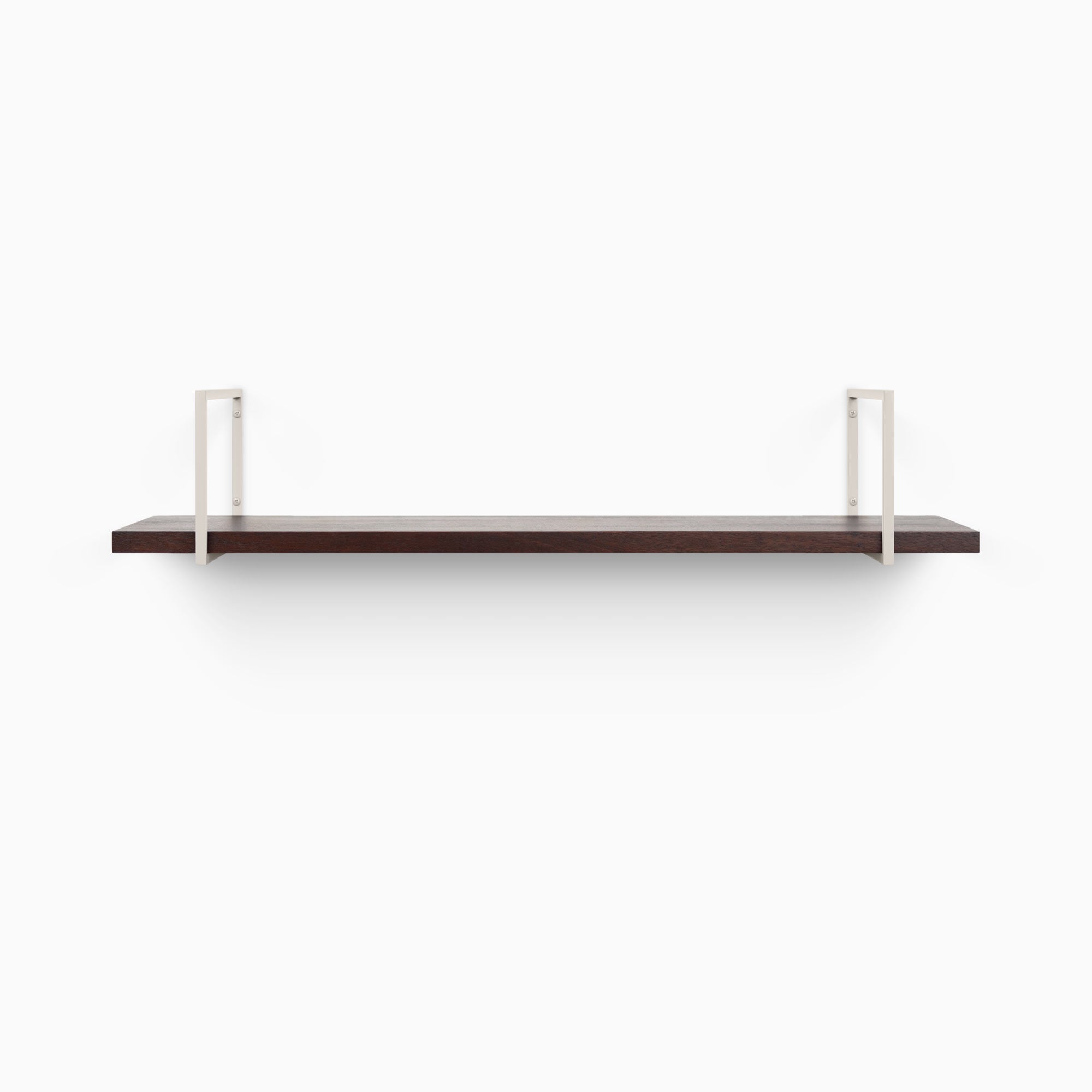 Bart Dutch Mocha Wall Shelf with smooth mocha wood and minimalist light metal floating shelf brackets for refined wall organization