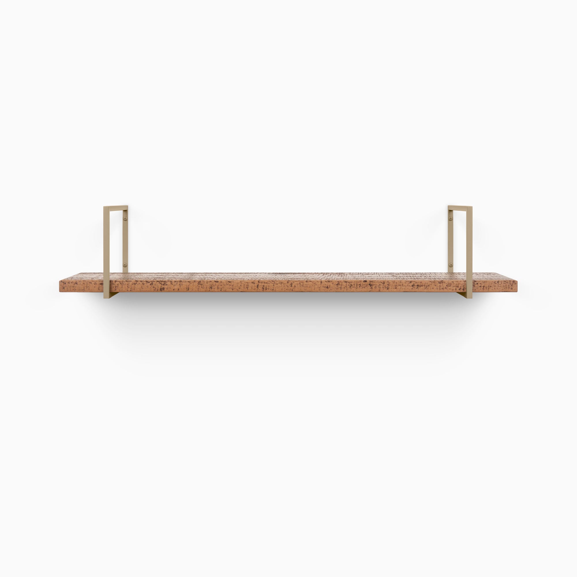 Bart Nutmeg Rustic Wall Shelf with warm wood finish and minimalist metal floating shelf brackets for functional wall display