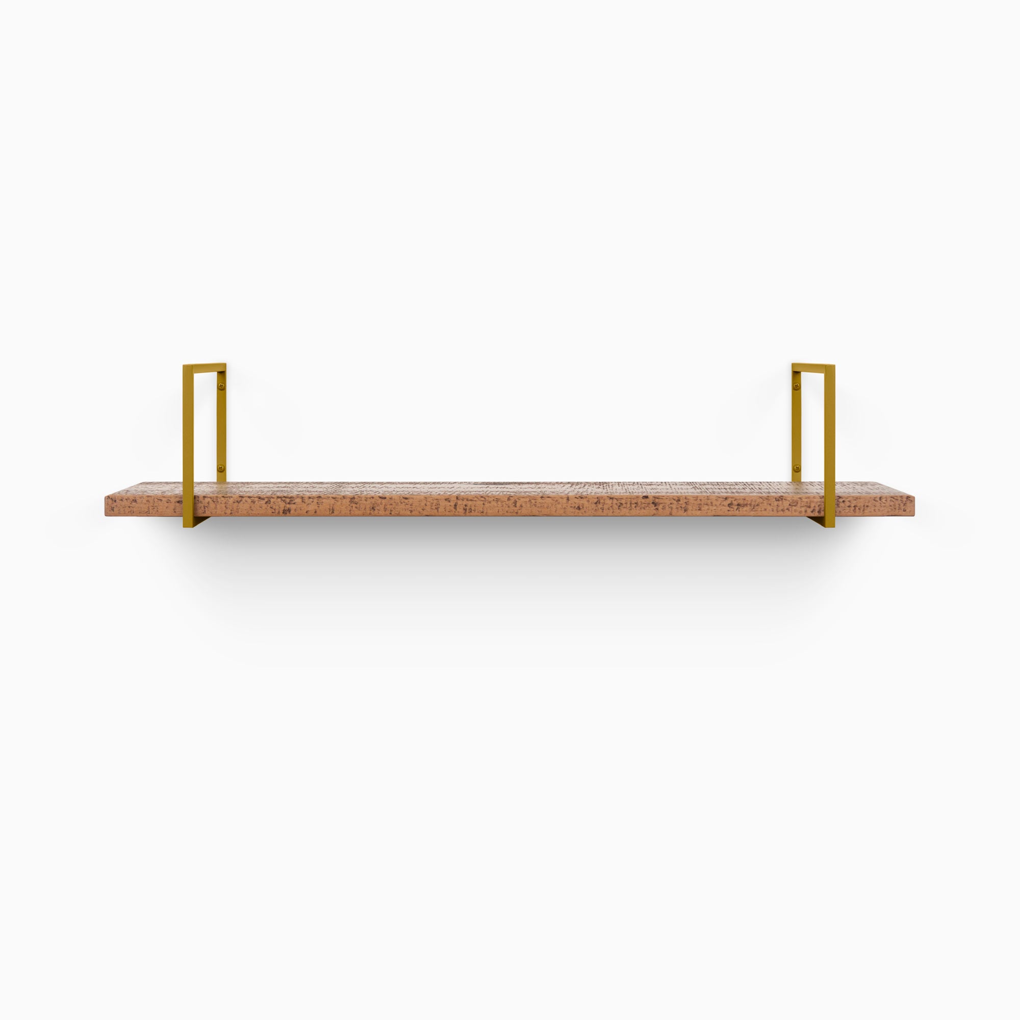 Bart Nutmeg Rustic Wall Shelf with textured wood floating shelf and brass metal floating shelf brackets for stylish wall display