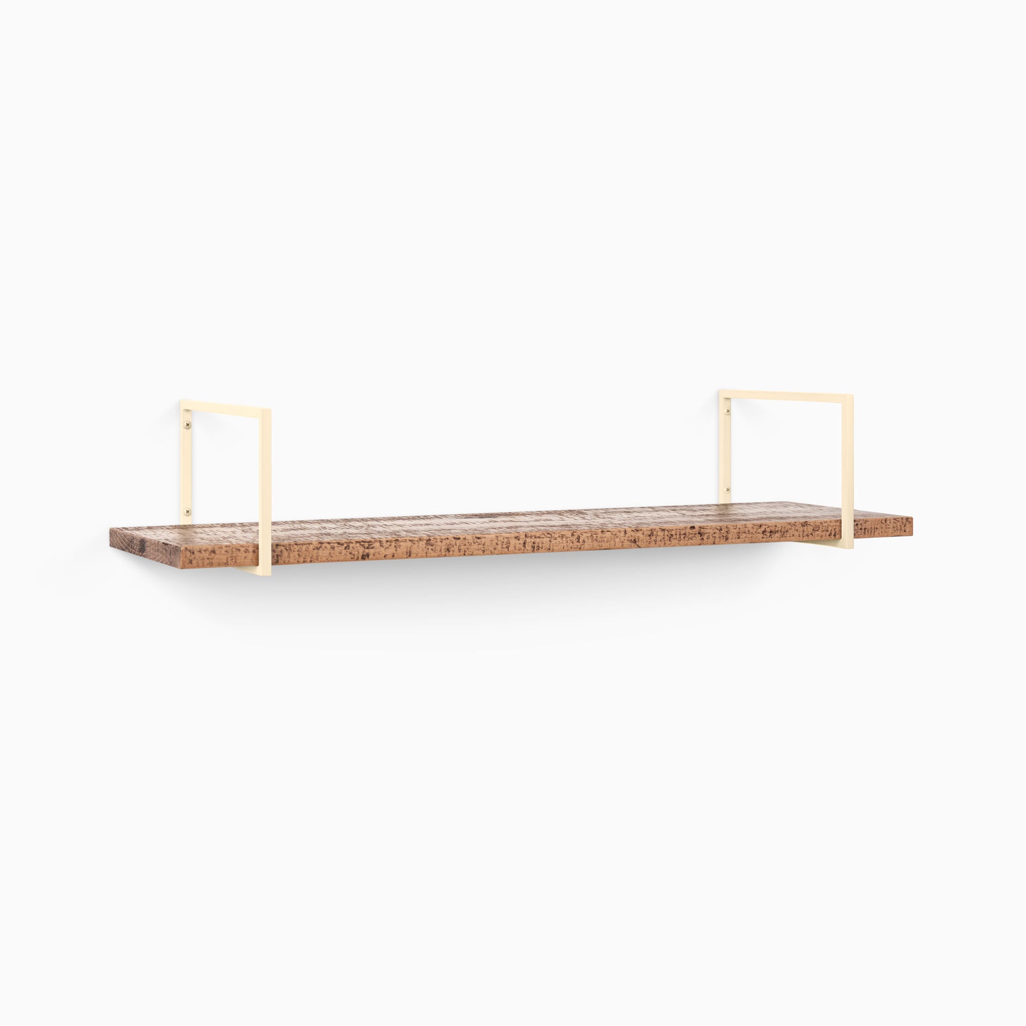 Bart Nutmeg Rustic Wall Shelf with natural wood texture and minimalist metal floating shelf brackets for versatile wall display