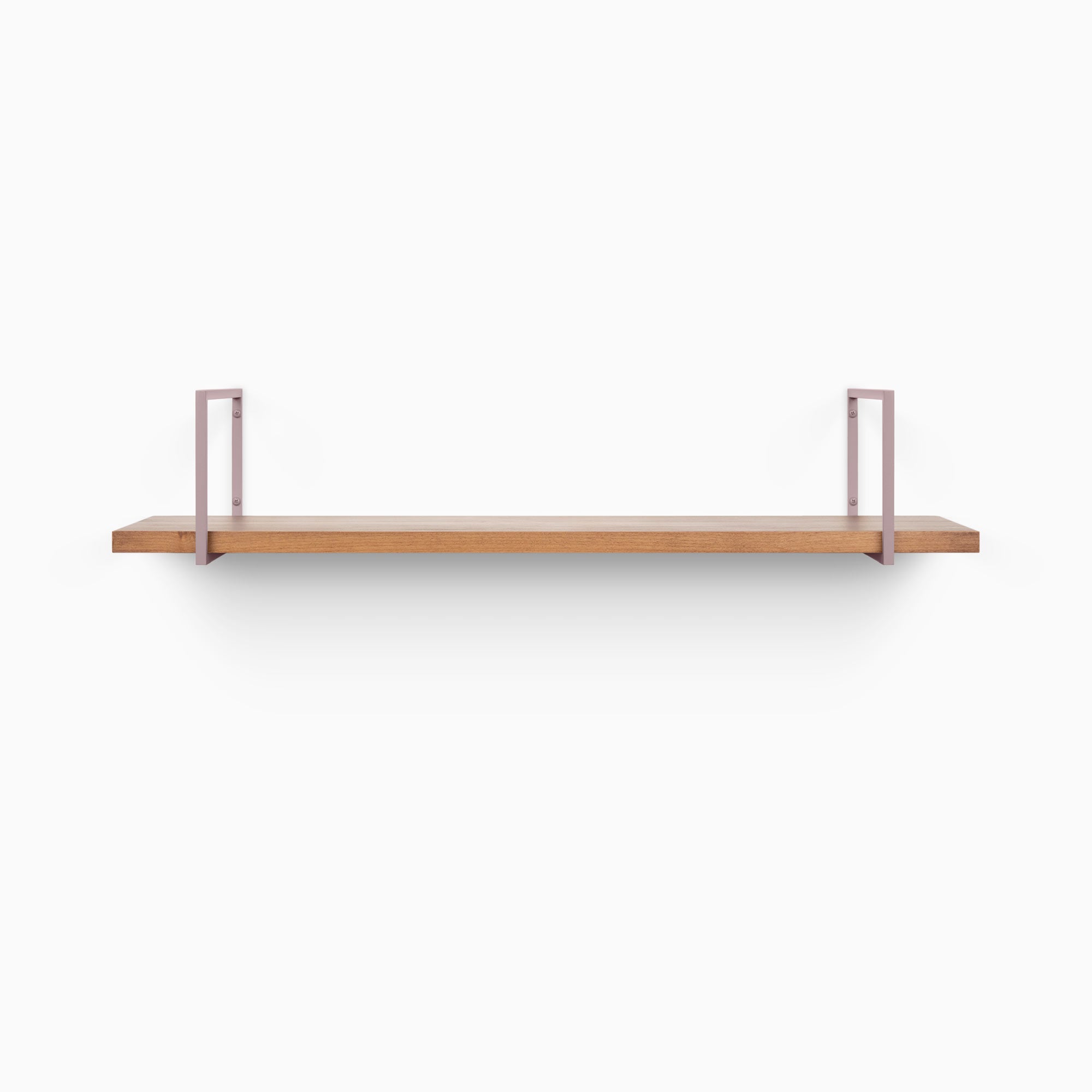 Bart Nutmeg Wall Shelf featuring smooth nutmeg wood and minimalist muted metal floating shelf brackets for modern display