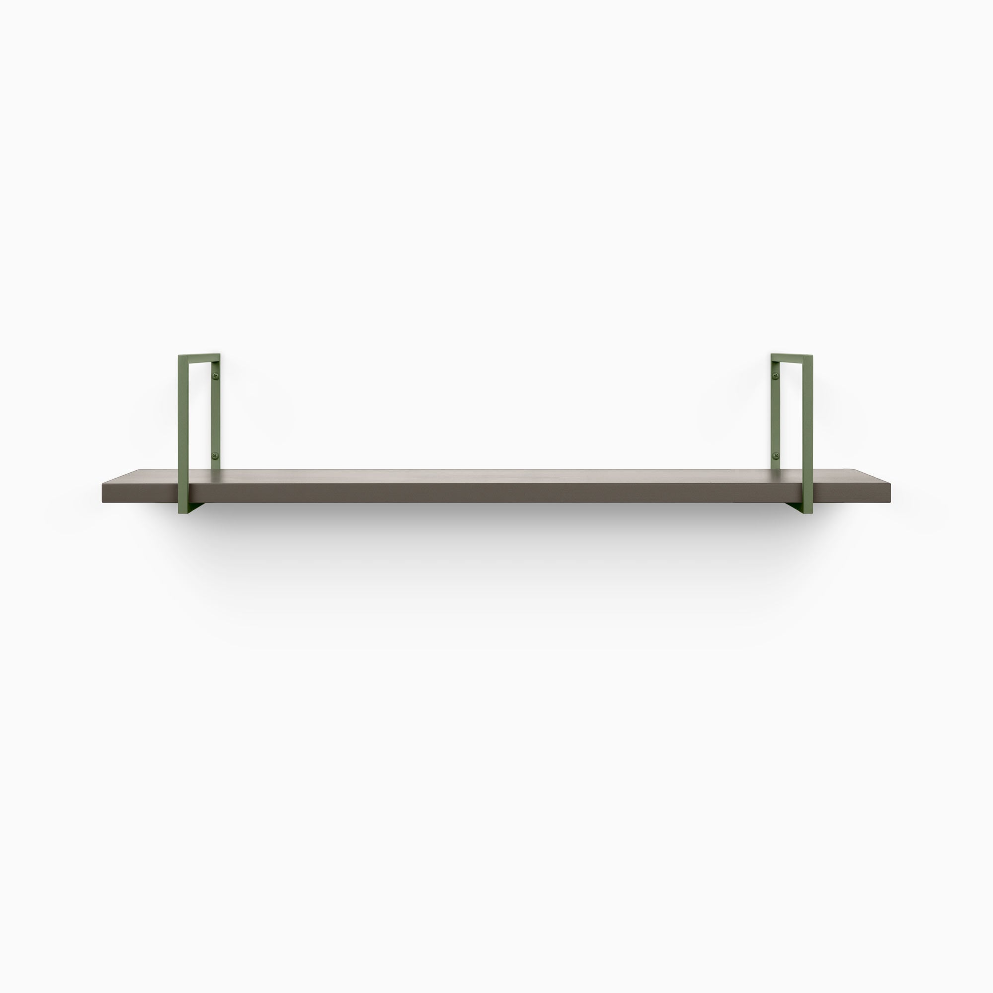Bart Tungsten Wall Shelf with smooth tungsten surface and minimalist olive green metal floating shelf brackets for modern wall display