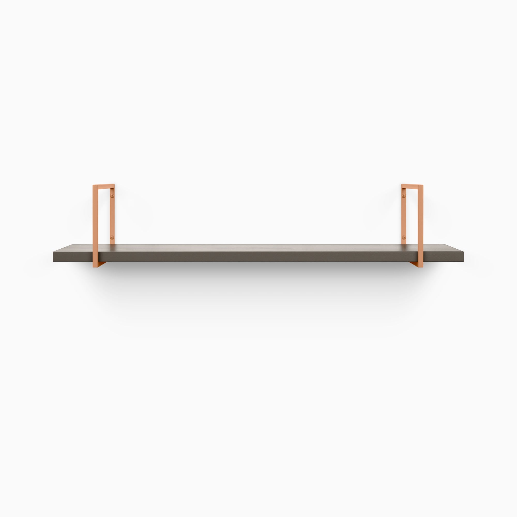 Bart Tungsten Wall Shelf with smooth tungsten surface and minimalist orange metal floating shelf brackets for modern display