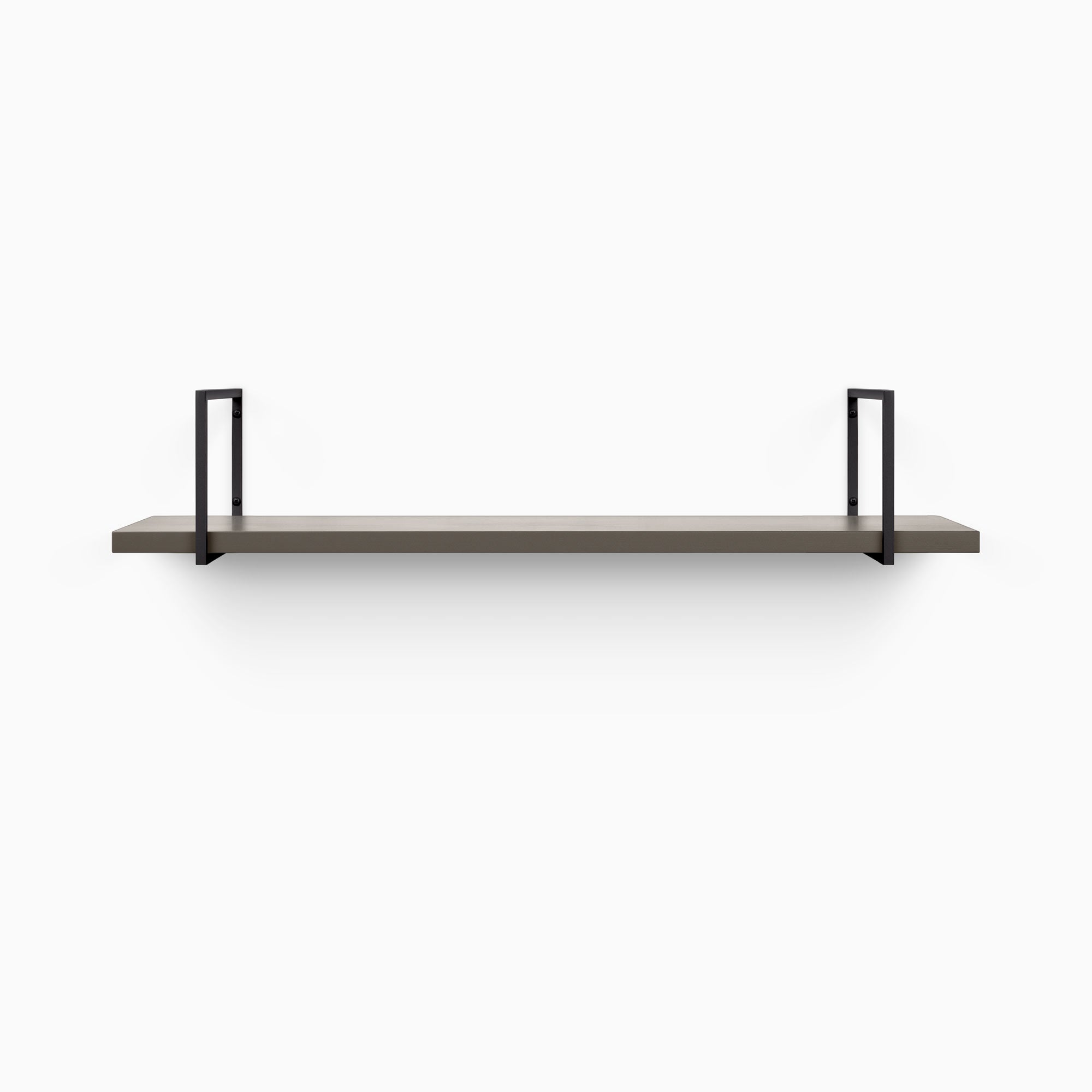 Bart Tungsten Wall Shelf with smooth tungsten surface and minimalist black metal floating shelf brackets for modern wall display
