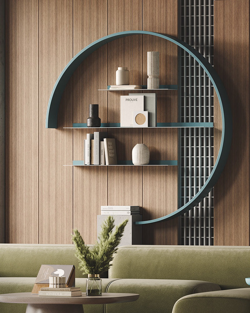 Clearance — Beefy Bender FM1 — 36" length x 8" depth steel floating shelf bracket in modern living room setting