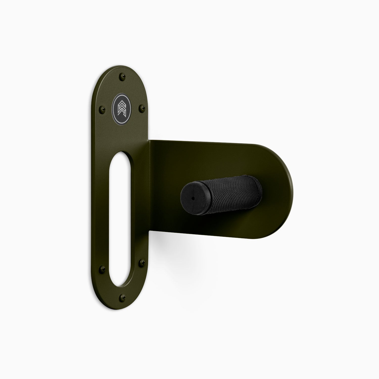 Spoke Bike Hanger – forest color, right orientation. Modern wall or ceiling-mounted bike hanger by Shelfology, USA-made powder coated steel.