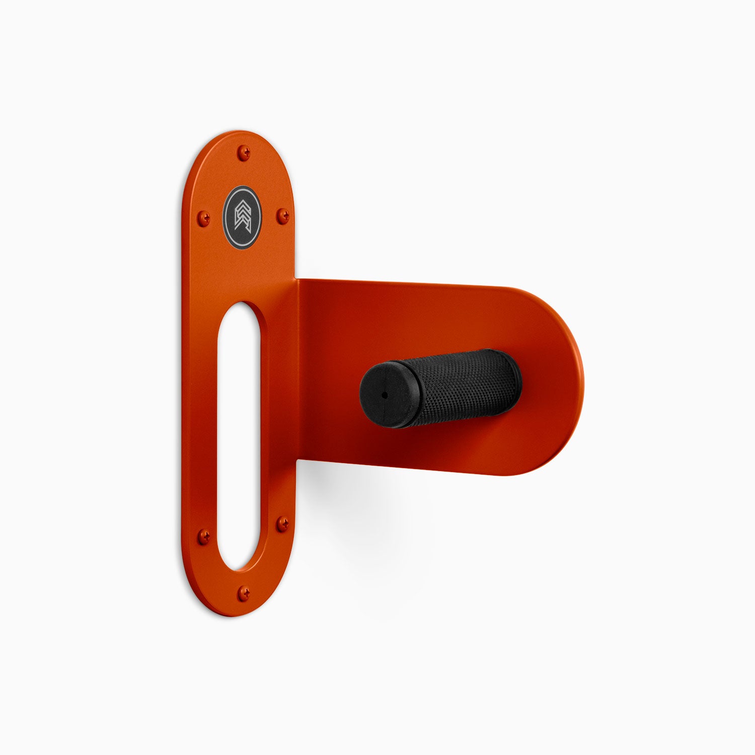 Spoke Bike Hanger – punk rock color, right orientation. Modern wall or ceiling-mounted bike hanger by Shelfology, USA-made powder coated steel.