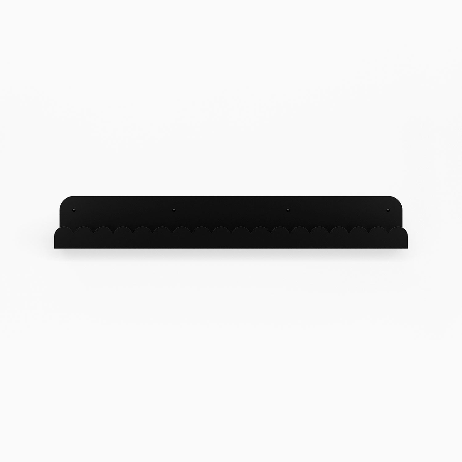 Mini Bubble Picture Ledge in matte black steel with mini bubble pattern for sleek, functional wall display and organization
