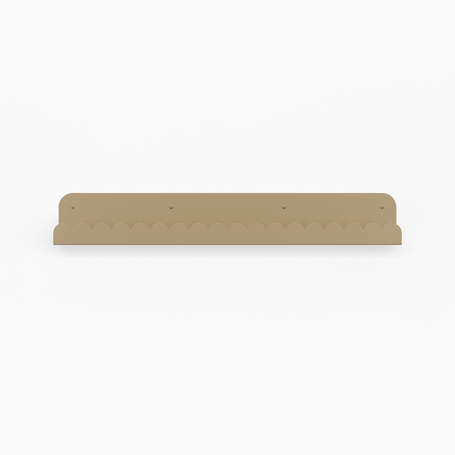 Mini Bubble Picture Ledge in muted beige steel with delicate mini bubble edge for minimalist wall shelf display and organization