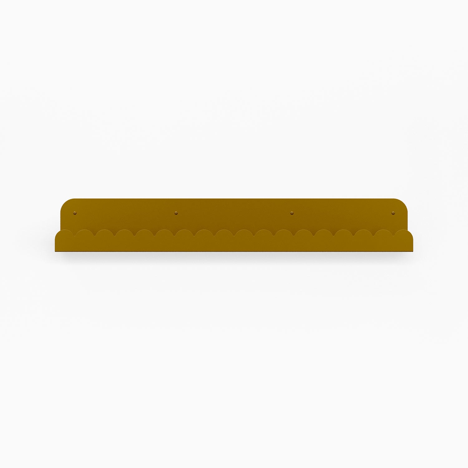 Mini Bubble Picture Ledge in deep mustard steel with scalloped mini bubble edge for functional wall shelf display and organization