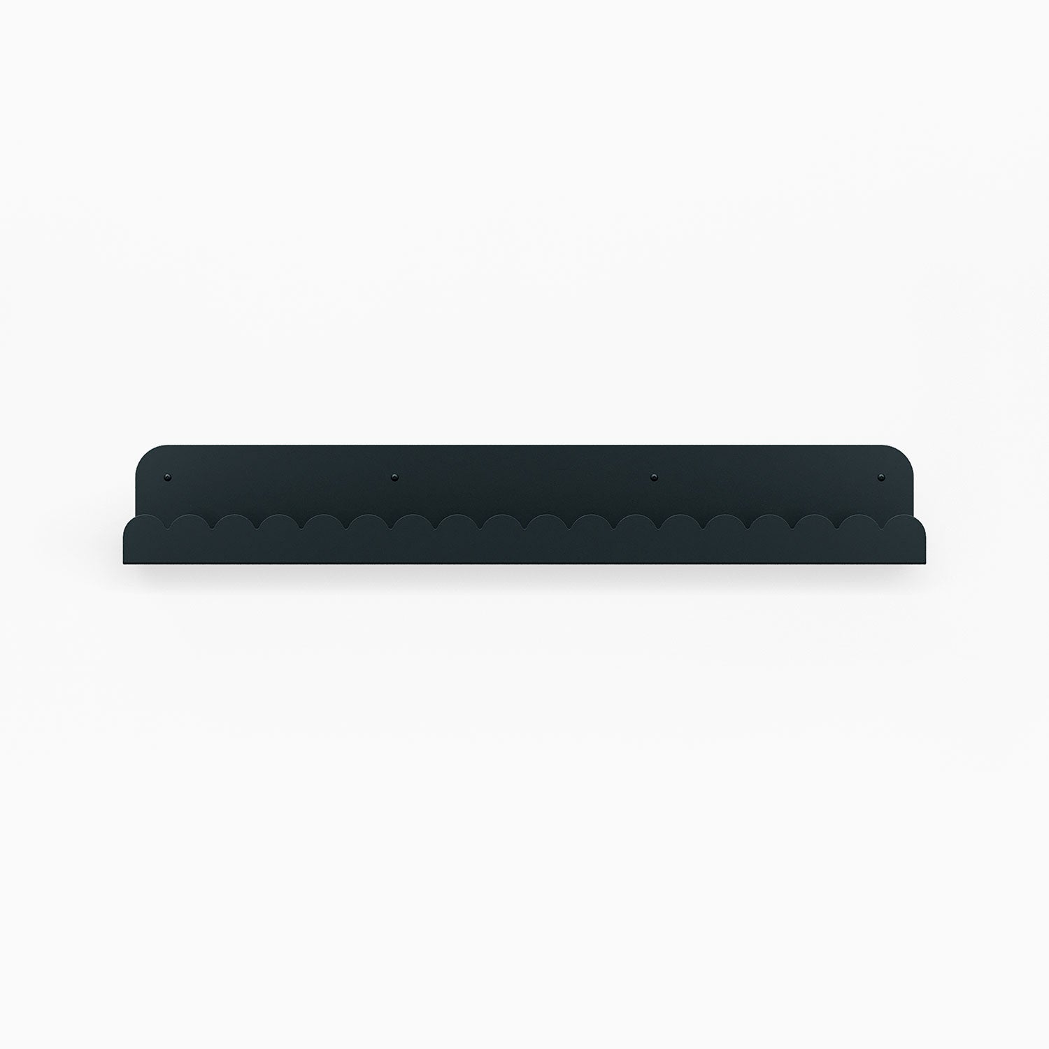 Mini Bubble Picture Ledge in dark steel with scalloped edge for stylish wall shelf display and organizing treasures