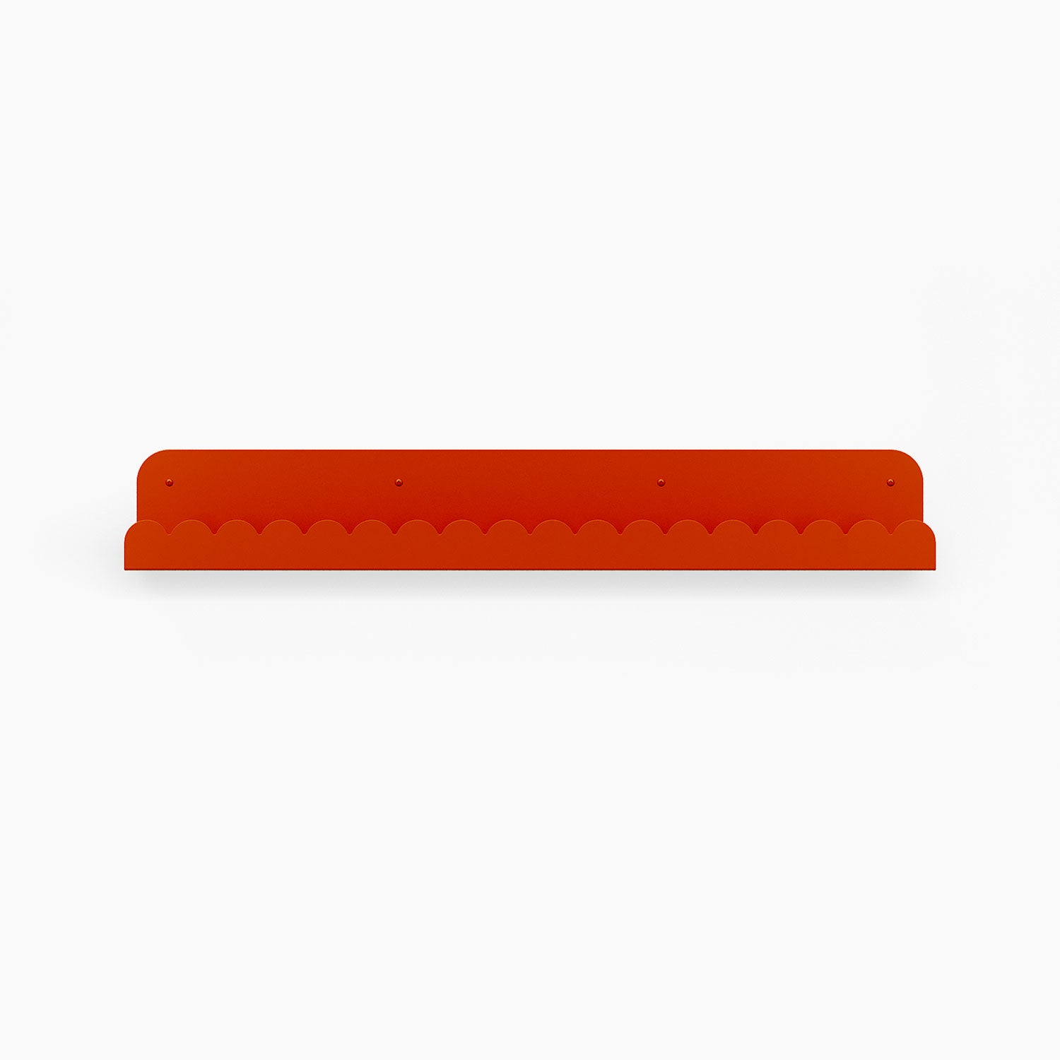Mini Bubble Picture Ledge in vibrant red steel with compact bubble design for sleek wall shelf display and organization