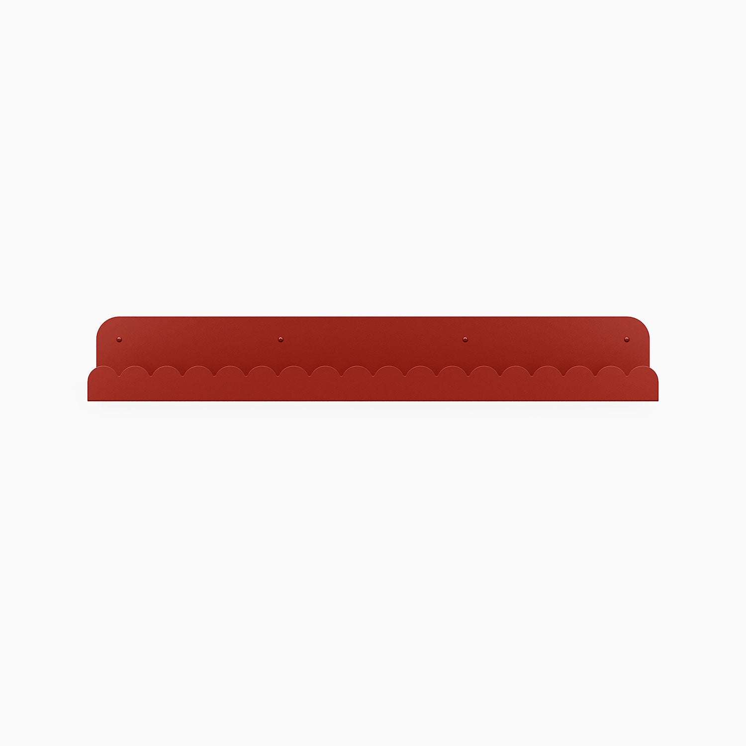Mini Bubble Picture Ledge in rich red steel with scalloped edge for stylish wall shelves and display organization