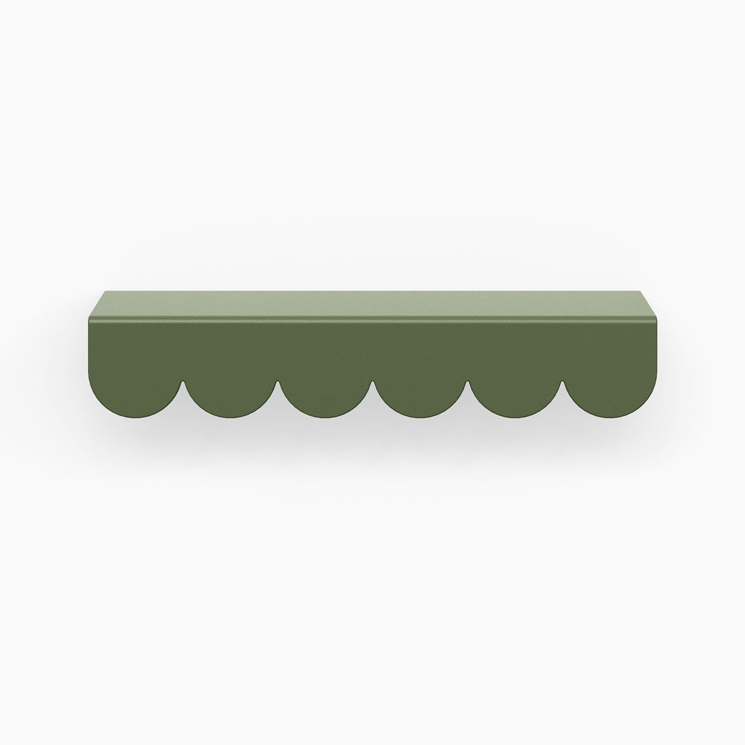 Bubble Cabinet Pull in muted army green with gentle scalloped edges for durable and stylish floating shelf hardware design
