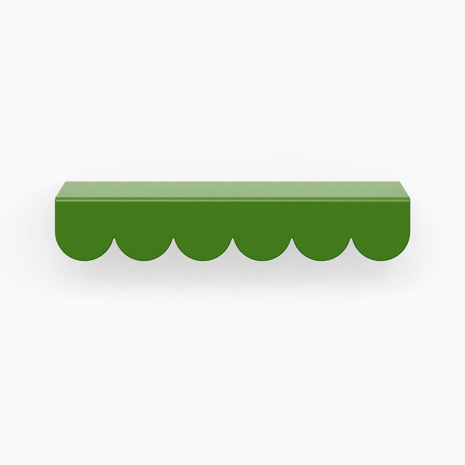 Bubble Cabinet Pull in vibrant lime green with soft scalloped edges for playful and durable floating shelf hardware design