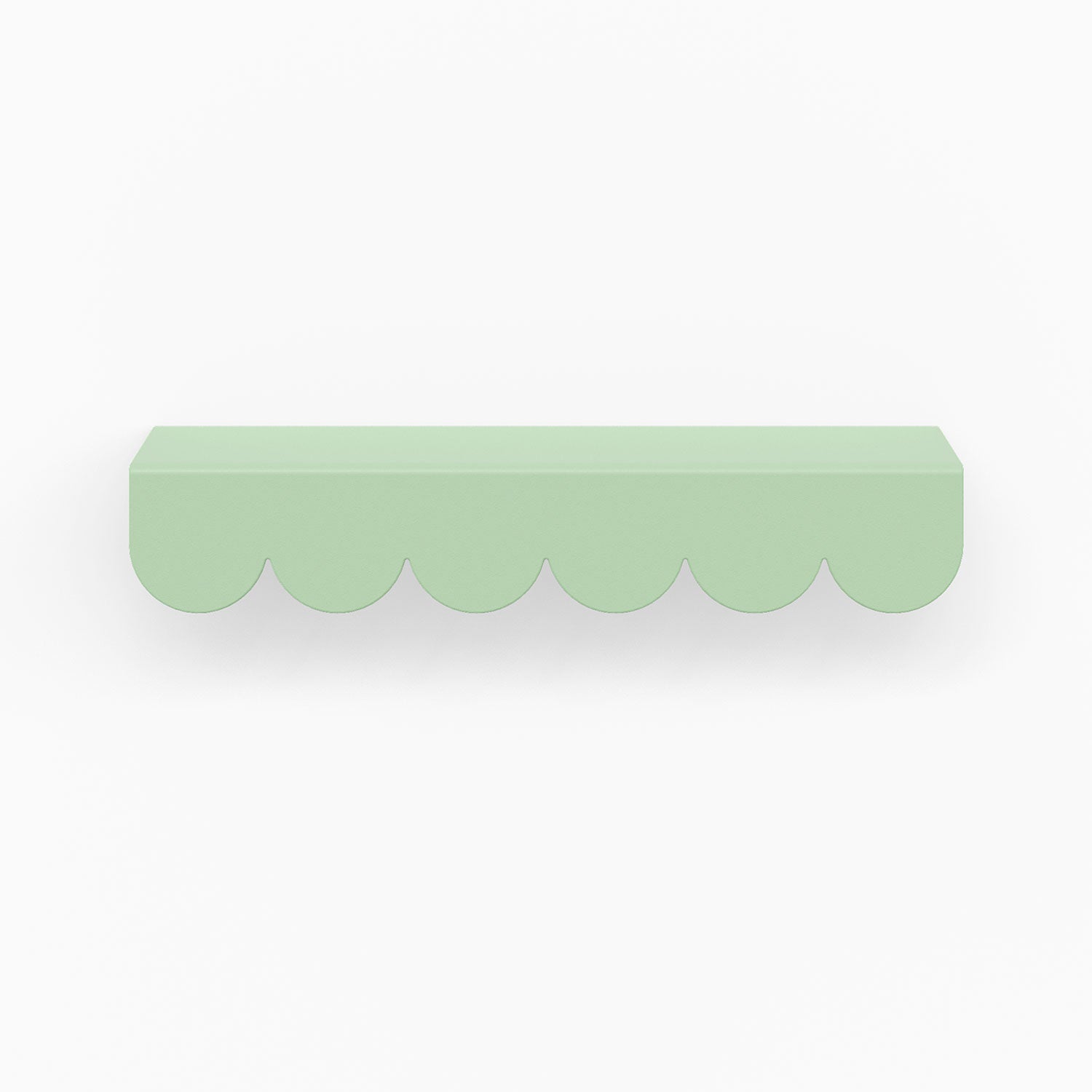 Bubble Cabinet Pull in soft pastel green with playful rounded scallops for durable and charming floating shelf hardware design