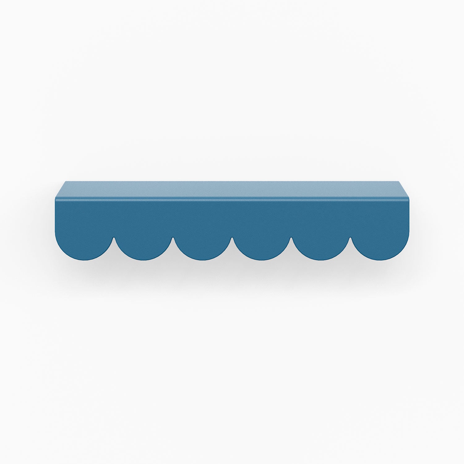 Bubble Cabinet Pull in shelfgeek blue with playful scalloped edges for durable and stylish floating shelf hardware design
