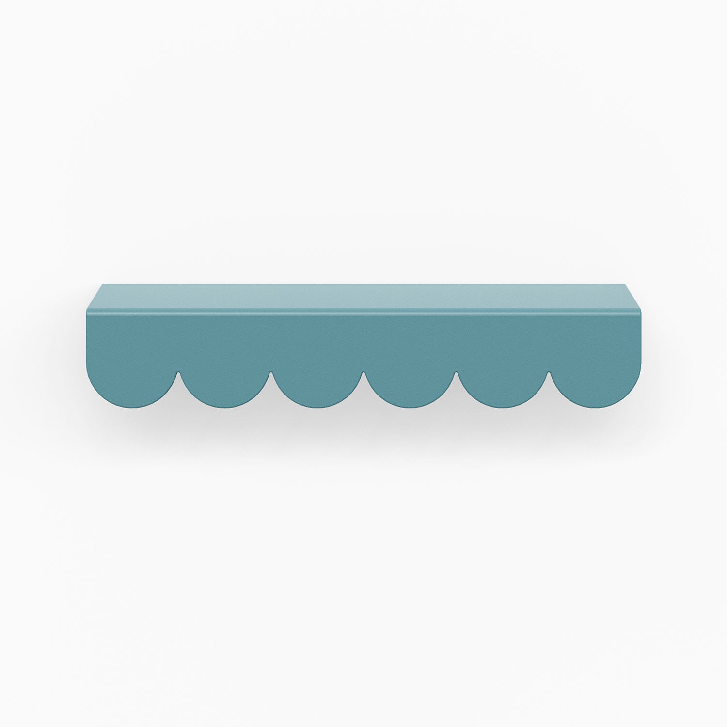 Bubble Cabinet Pull in steely blue with soft scalloped edges for durable and charming floating shelf hardware design