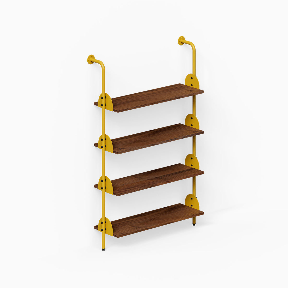 Deco 4-Shelf System One Bay featuring four wood shelves with gold metal supports for organized wall display
