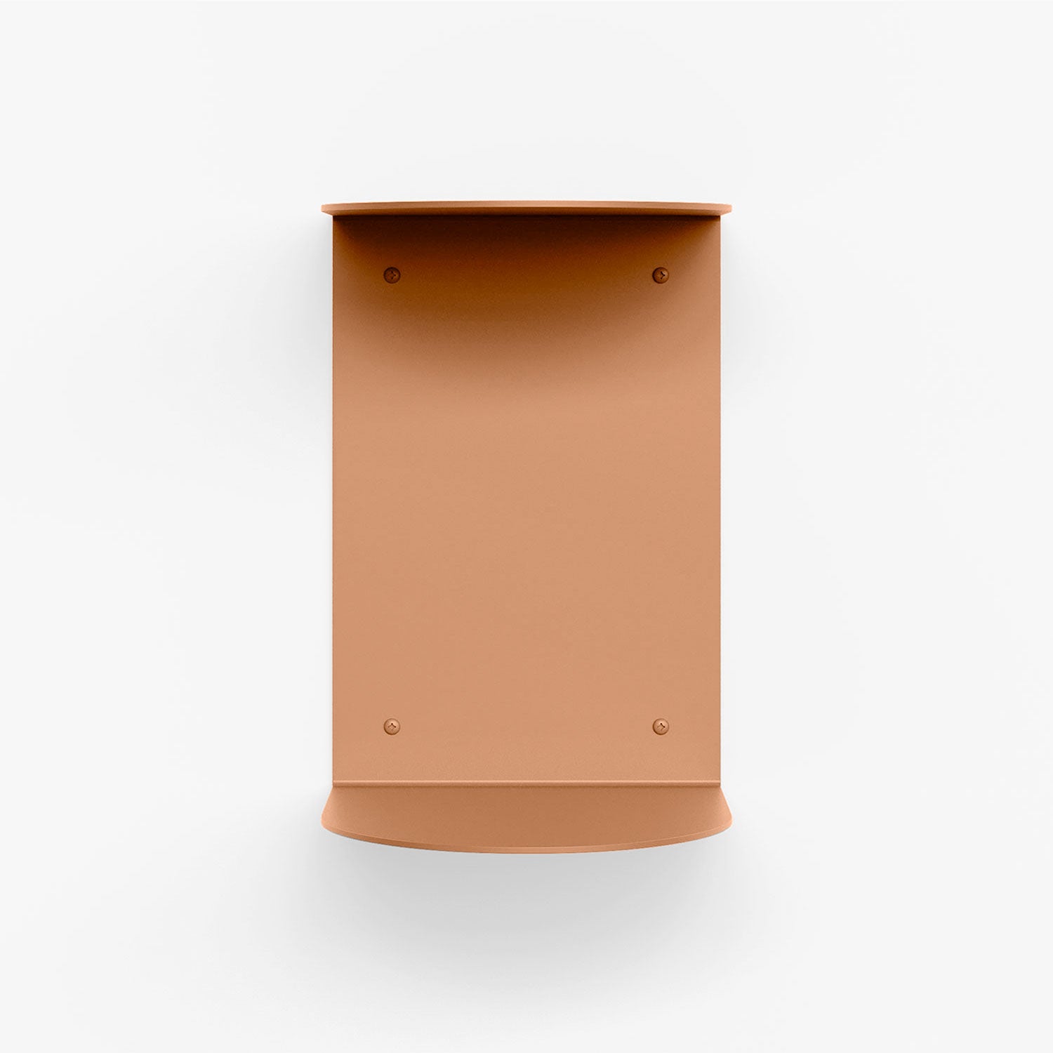 Double Rainbow Metal Wall Shelf in clay matte steel featuring a minimalist design for functional floating wall display and storage