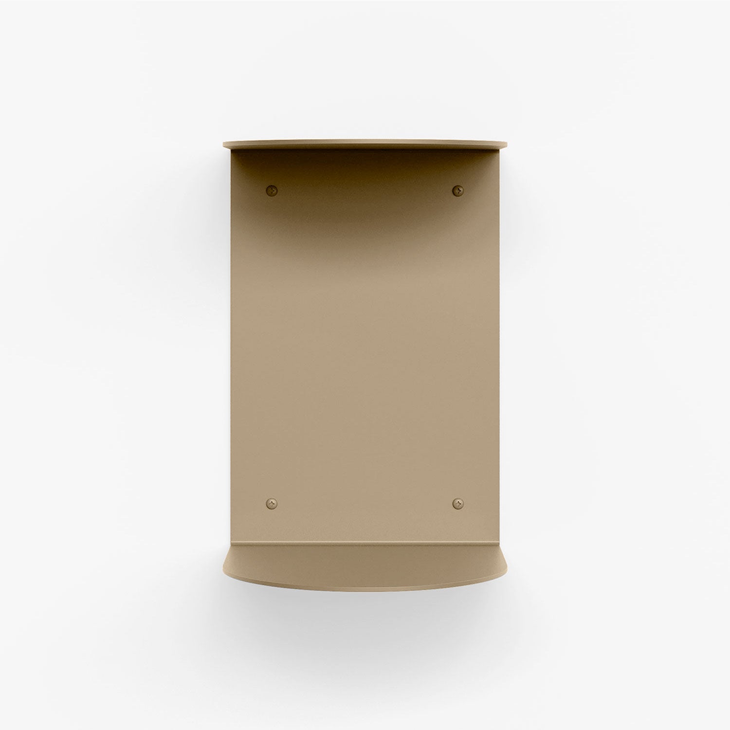 Double Rainbow Metal Wall Shelf in clay steel with curved edges for a minimalist metal floating shelf and wall display