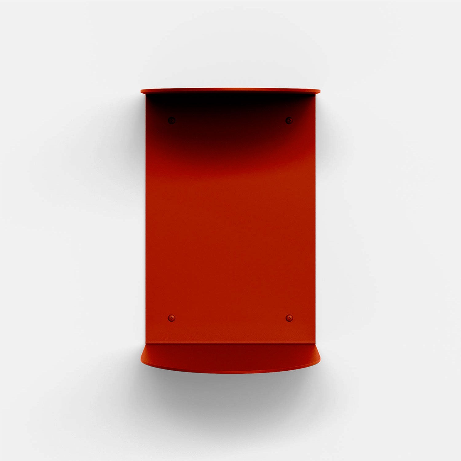 Double Rainbow Metal Wall Shelf in rich red steel with minimalist design for durable, functional floating wall display and storage