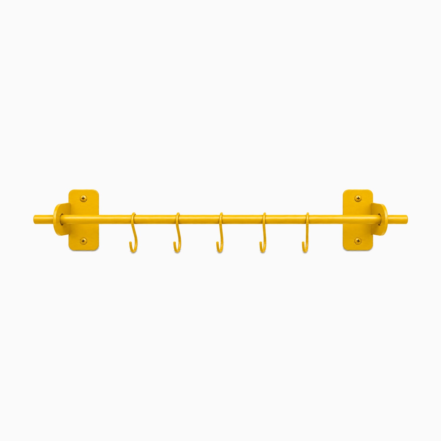 Etta Utensil Rack in honey mustard with six hooks and a minimalist design, crafted from durable metal for organized wall storage and display.