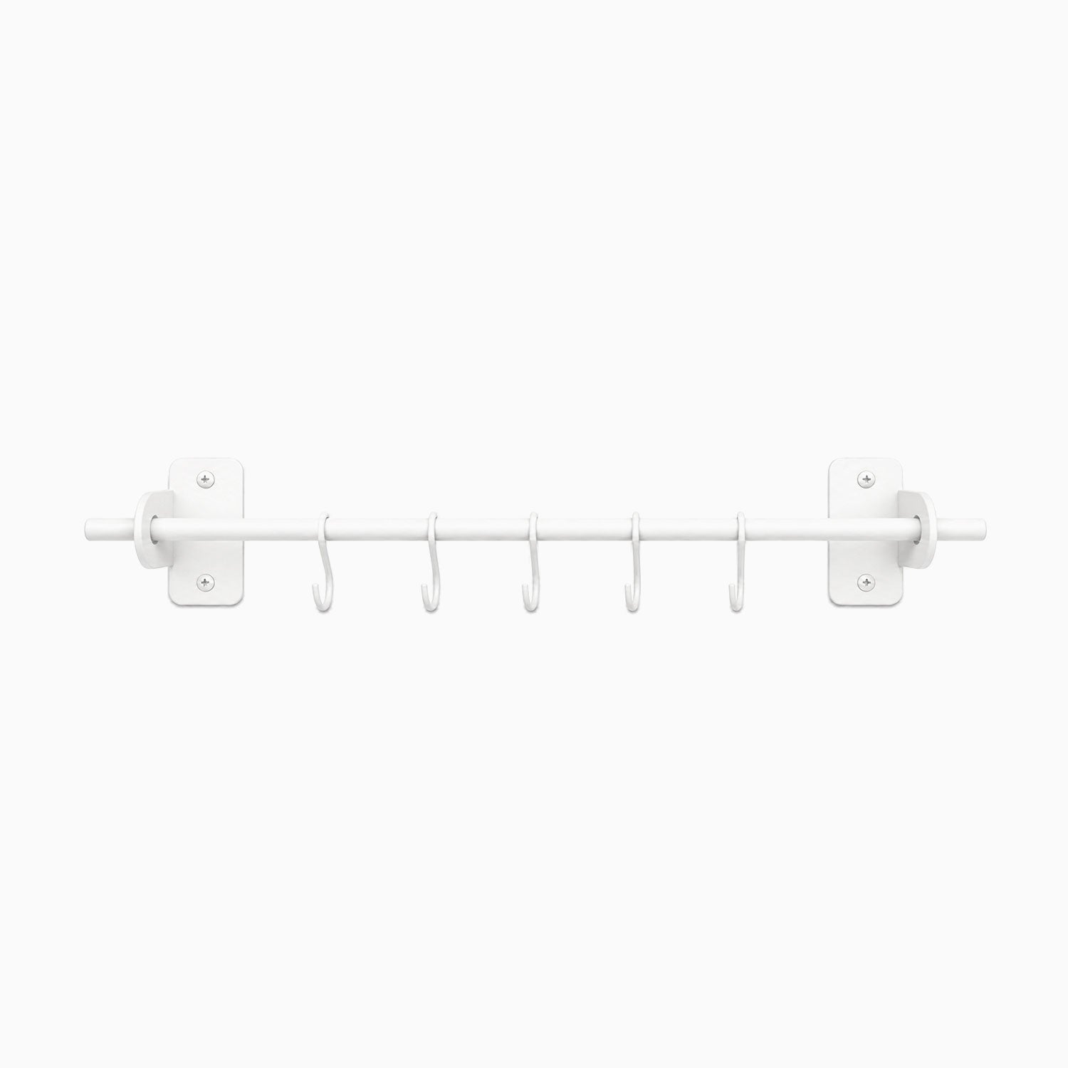 White minimalist Etta Utensil Rack with six hooks designed for organizing kitchen tools, crafted for durability and functional wall storage.