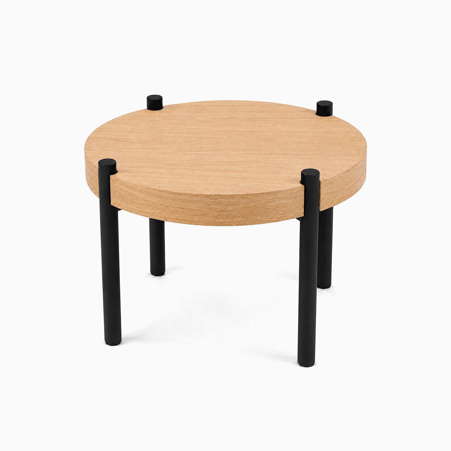 Fern Plant Stand (White Oak) featuring a minimalist round white oak top supported by sturdy black metal legs, perfect for stylish plant display.
