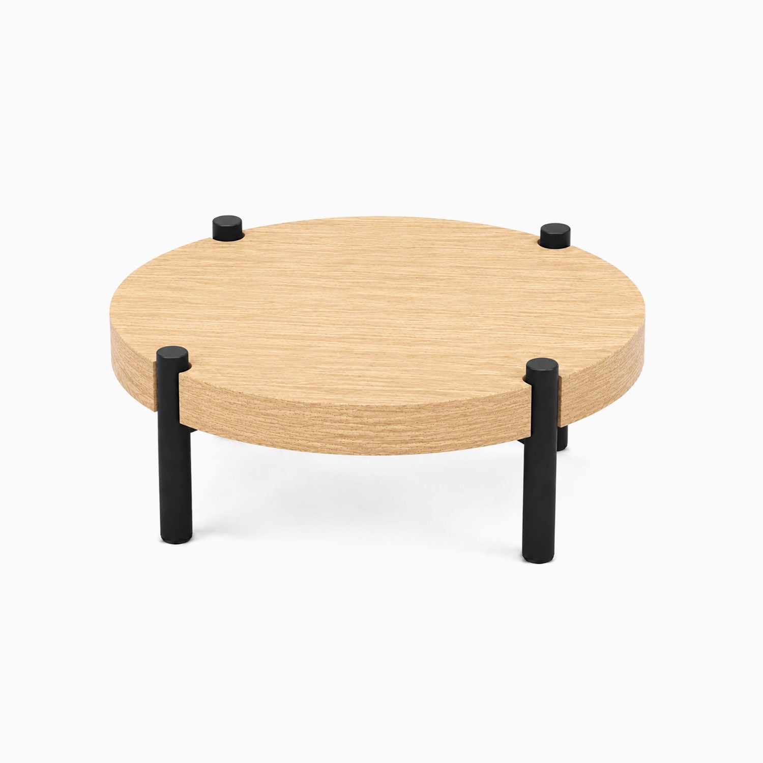 Fern Plant Stand (White Oak) featuring a minimalist round solid hardwood top and sturdy black metal legs for elegant plant display and organization.