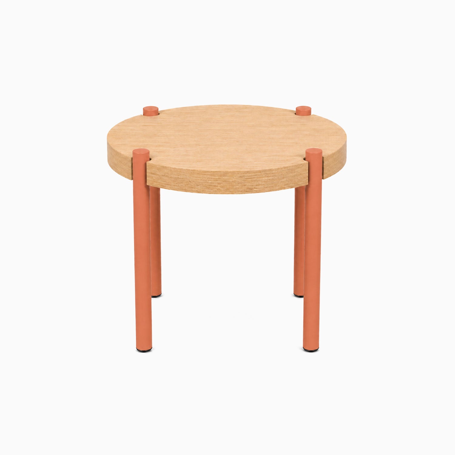 Fern Plant Stand (White Oak) featuring a minimalist round solid hardwood top supported by rust-resistant steel legs in a functional design for stylish display and organization.