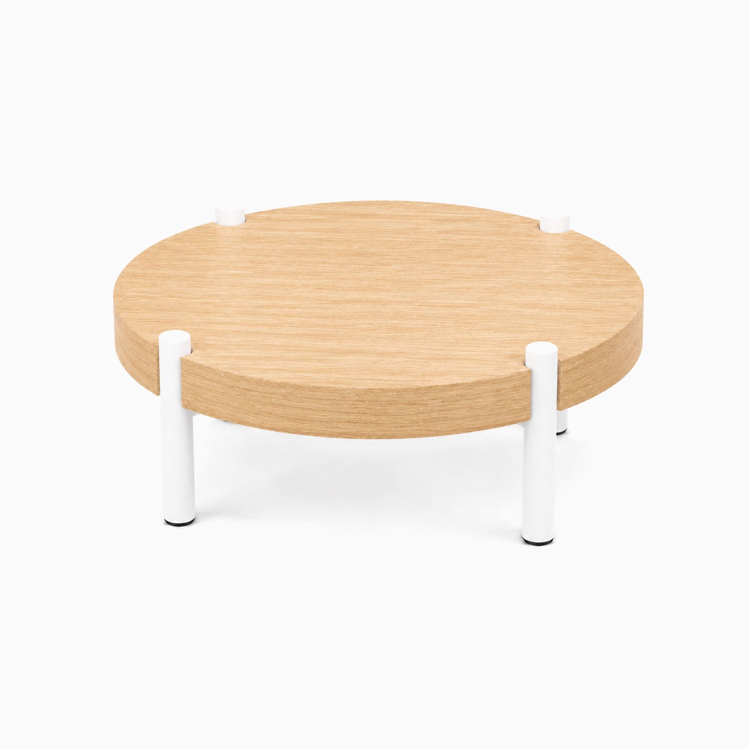Minimalist Fern Plant Stand (White Oak) with white metal legs, showcasing a sleek wood and steel blend ideal for organizing and displaying plants.