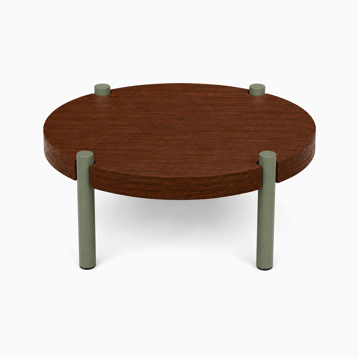 Fern Plant Stand (Walnut) with a minimalist round walnut wood top and four sturdy metal legs for an elegant and functional display solution.