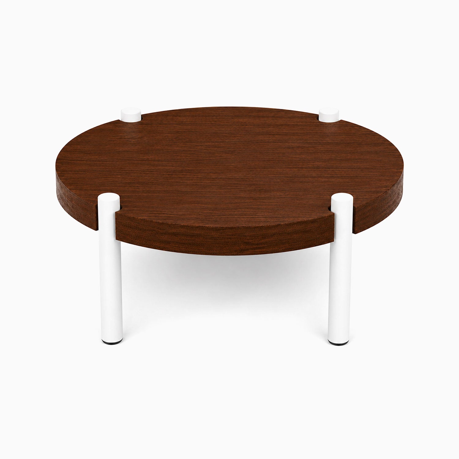 Fern Plant Stand (Walnut) with a round walnut wood top and white metal legs, showcasing a minimalist, mixed-material modern design.