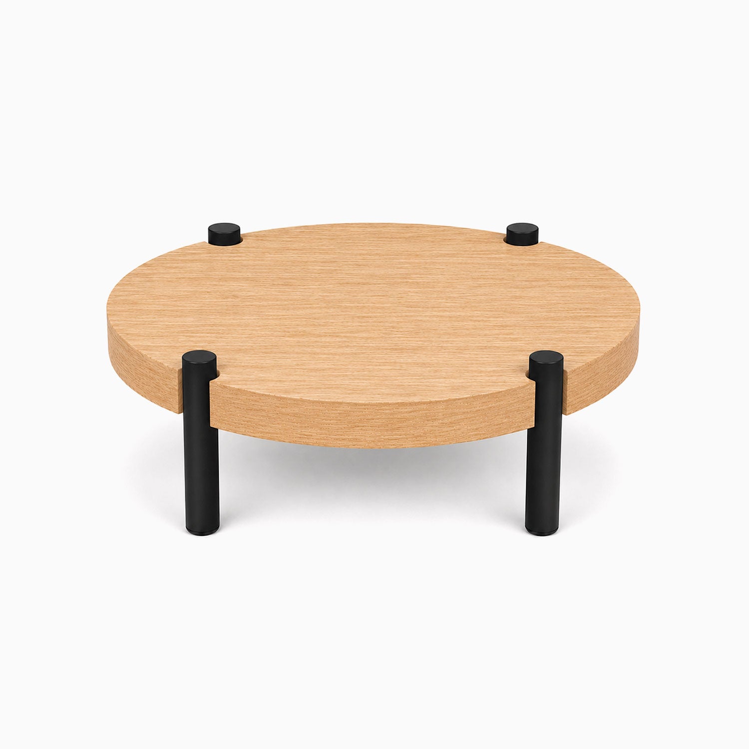 Fern Plant Stand (White Oak) featuring a minimalist round white oak top with sturdy black metal legs, designed for functional, stylish display and organization.