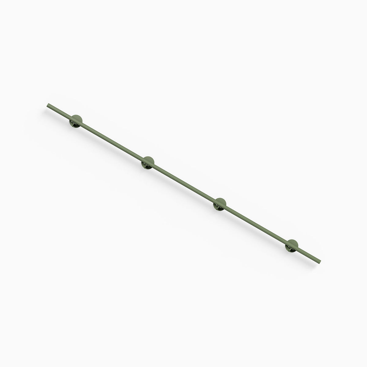Grip Stair Rail with a slender green rail and four circular wall mounts for secure stairway support